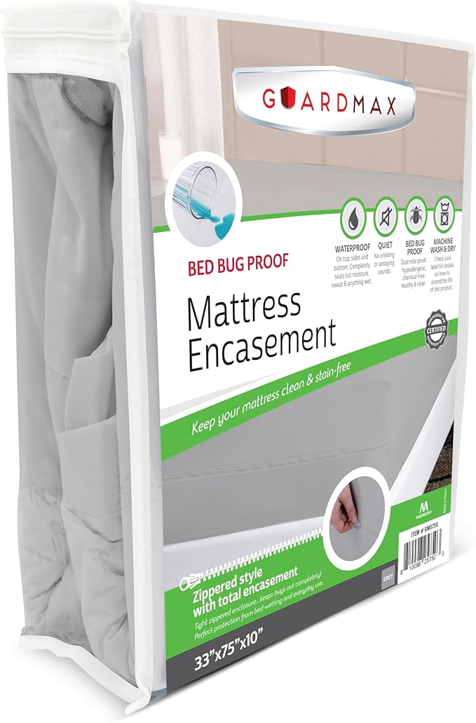 Guardmax Cot Mattress Encasement with Zipper, Waterproof, Bed Bug Proof, and Dust Mite Proof Mattress Protector for Cot Size Bed up to 10" Deep, Zippered All Around Jersey Knitted Mattress Cover