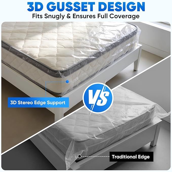 TICONN 1PK Plastic Mattress Bag for Moving Storage, Waterproof Mattress Protector Cover, Heavy-Duty Mattress Moving Supplies (4 mil, Queen)