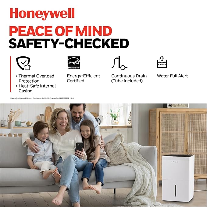 2024 NEW! Honeywell 50-Pint ENERGY STAR Dehumidifier with Built-in PUMP – Laundry Mode, Auto-Comfort Mode & Thermal Overload Protection, TPFIT50PWK