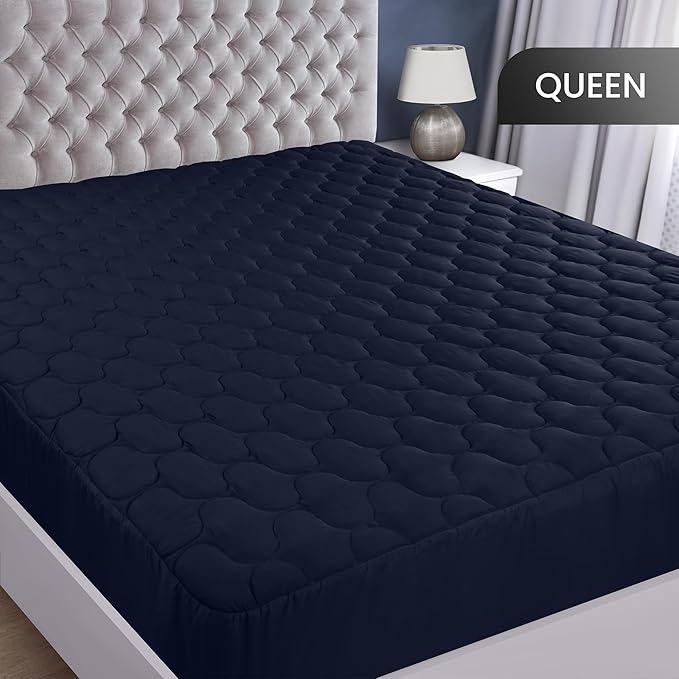 Utopia Bedding Waterproof Mattress Protector, Queen Mattress Pad, Noiseless Quilted Fitted Cover with Deep Pocket Stretches up to 16 Inches (Navy)