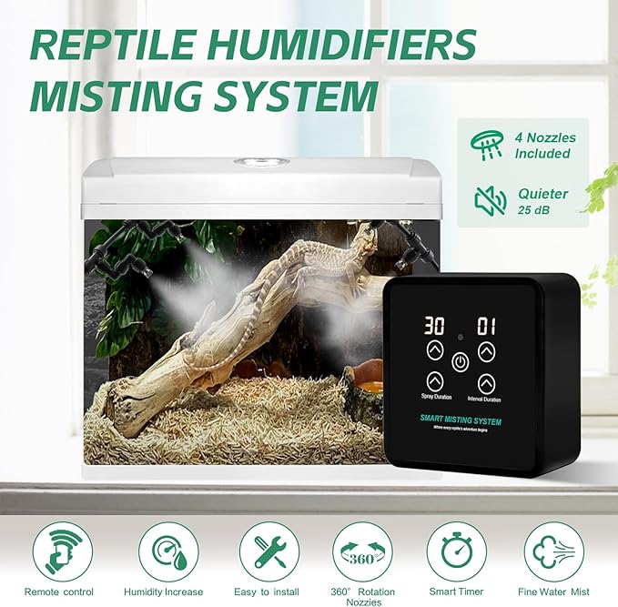 MECESOR Automatic Reptile Mister Humidifier with Timer,Programmable Terrarium Reptile Mister System for Chameleons, Snakes,Frogs,Turtles & Lizards - Smart Spray Control