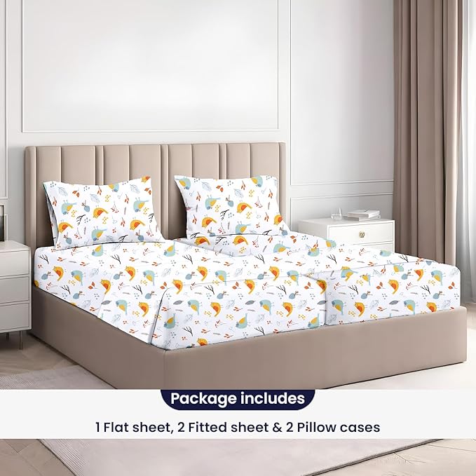 SGI Split King Sheet Set for Adjustable Bed Egyptian Premium Cotton 600 Thread Count Sheets for Sleep Number Bed 15" Deep Pocket 5 Pc Set with 2 Twin XL Fitted Sheets Soft Breathable - Spring Bird
