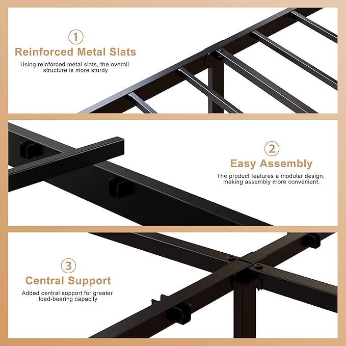 Yicensen Full Size Bed Frame with Headboard and Footboard, 14 Inch Metal Platform Full Bed Frame with Steel Slat Support, No Box Spring Needed, Noise Free, Easy Assembly, Black