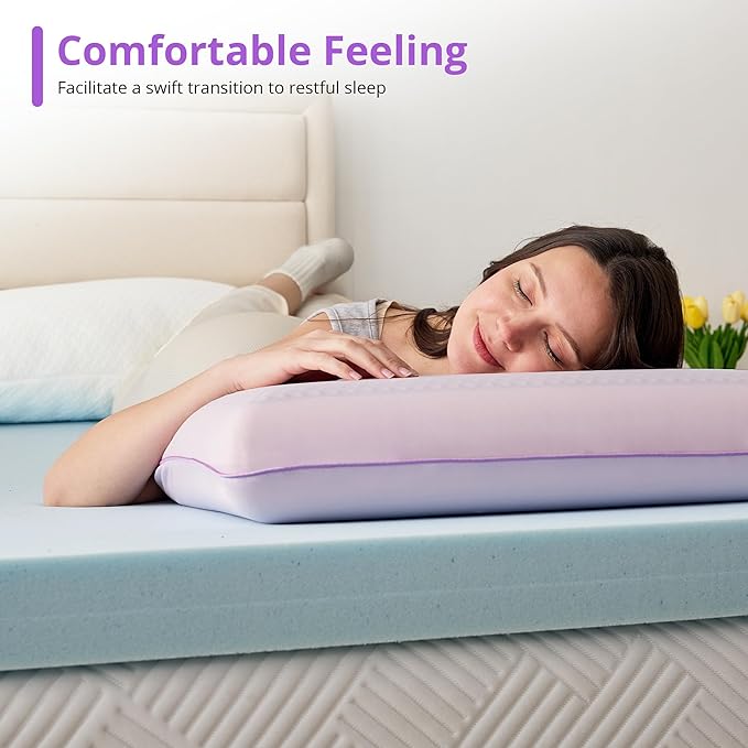 Gelsea Cooling Gel Memory Foam Pillow - Reversible Design, Neck Support for Side, Back, Stomach Sleepers, Standard Size, Removable & Machine Washable Cover, Pressure Relief for Hot Sleepers, Purple