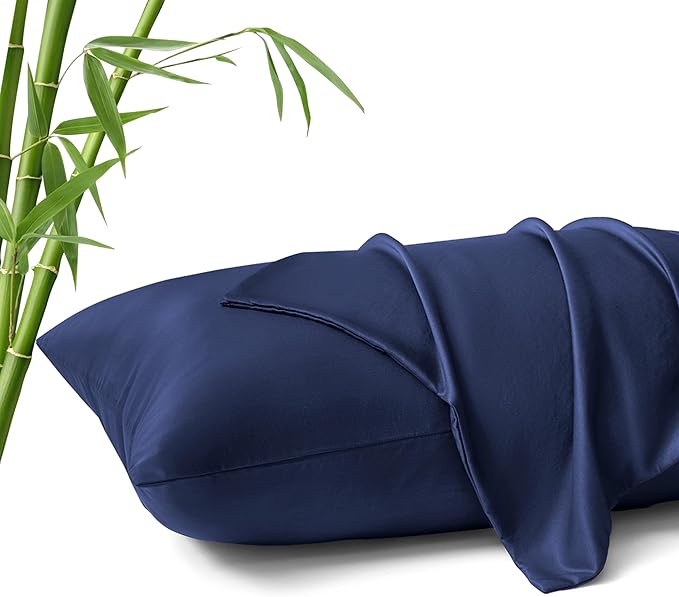 MR&HM Queen Pillow Cases Set of 2, Cooling Pillow Case for Hot Sleepers 20"x30", Breathable & Moisture Wicking, Soft Envelope Pillowcases, Rayon Derived from Bamboo & Polyester Blend (Navy Blue)