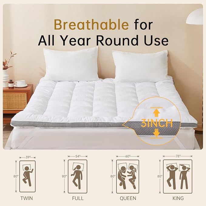 SAPHREAS 3 Inch Memory Foam Mattress Topper King Size, Extra Soft Pillow Top Mattress Pad with Breathable Air Mesh Sides, Fluffy Shredded Foam Filled, Back Pain Relief