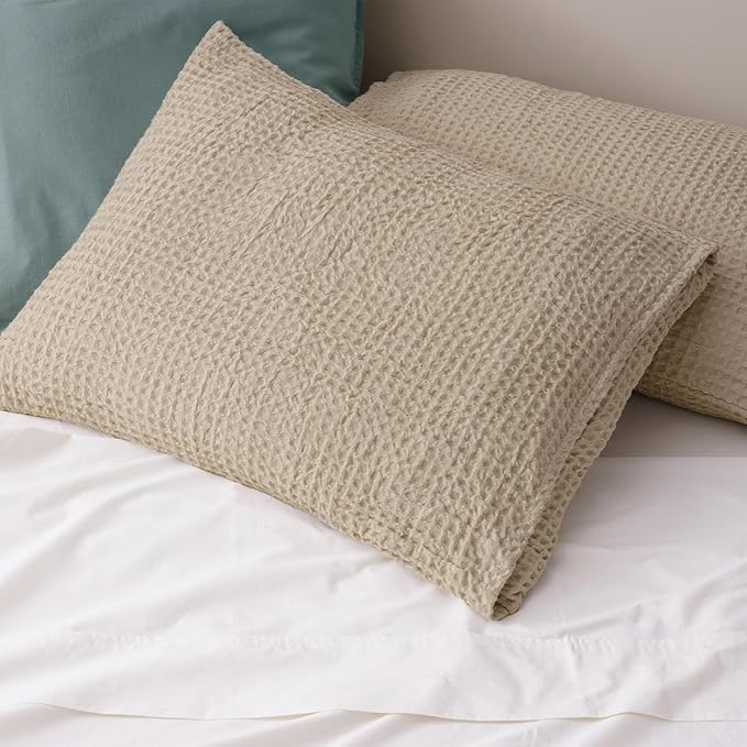 PHF Ultra Soft Waffle Weave Pillow Shams Standard Size, No Insert, 2 Pack 20" x 26" Pillowcases,Breathable & Skin-Friendly Pillow Cases, Stylish Decorative Bed Pillow Cases Covers, Khaki