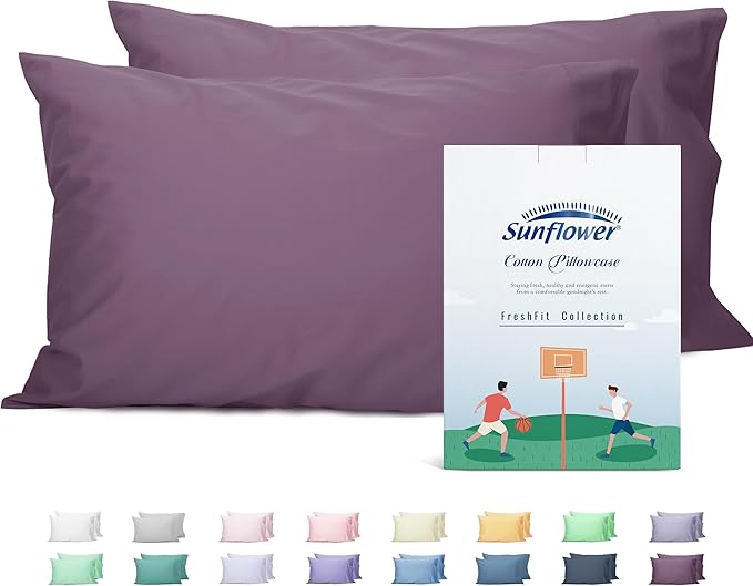 Sunflower King Pillowcases Set of 2, 100% Cotton King Size Pillow Cases 2, 20×40 inches Dark Purple, Soft and Breathable