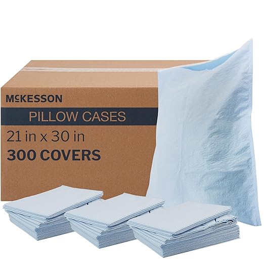 McKesson Disposable Pillow Case Covers [300 Count] Bulk Pillowcase, Single-Use for Medical Hospital Travel, Standard Size, Blue, 21 in x 30 in