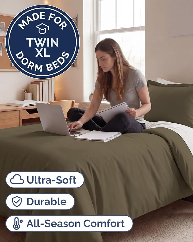 Duvet Cover Twin/Twin XL Size Set - Extra Soft Twin/Twin XL Duvet Cover 68" x 90" with 1 Pillow Sham - Hotel Luxury, Easy Care, Fade Free w/ Zipper Closures & Ties - Comfy, Cozy & Breathable (Khaki)