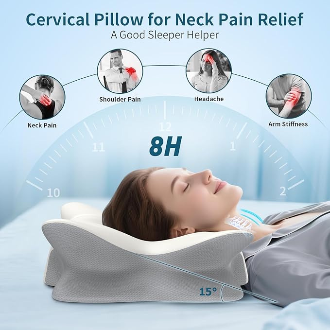 Cervical Neck Pillow for Pain Relief, Ergonomic Side Sleeper Pillow Cooling Memory Foam Pillows for Sleeping, Contour Pillow Orthopedic Bed Pillow for Back Stomach Sleepers