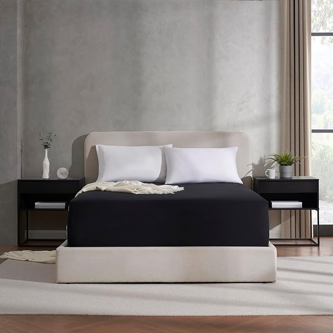 Nestl Black Extra Deep Pocket Twin XL Fitted Sheet, Luxury XL Twin Fitted Sheet Only Easily Fits 18 to 24 Inch Mattress, Super Soft, Wrinkle-Free, and Breathable Bed Sheets with Corner Straps