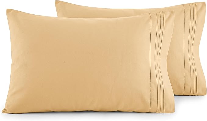 Elegant Comfort Luxury Ultra-Soft 2-Piece Pillowcase Set - 1500 Premium Hotel Quality Microfiber Double Brushed - Wrinkle Resistant, Standard/Queen, Gold