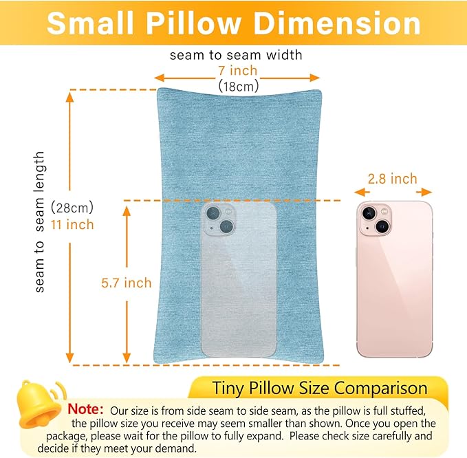 1 MIDDLE ONE 2 Pack Small Pillow, Cooling Memory Foam Mini Pillow 11 X 7 Inches for Sleeping, Travel, Nap and Neck, Knee, Lumbar Support, Tiny Cushion for Pet, Dogs (Blue)