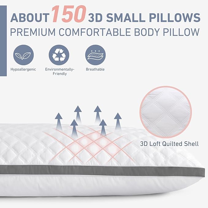 Leeden Body Pillow Insert - Full Body Pillow for Adults - Large Long Bed Pillow for Side Sleeper - Firm Breathable Support - 20 x 54 Inch - White