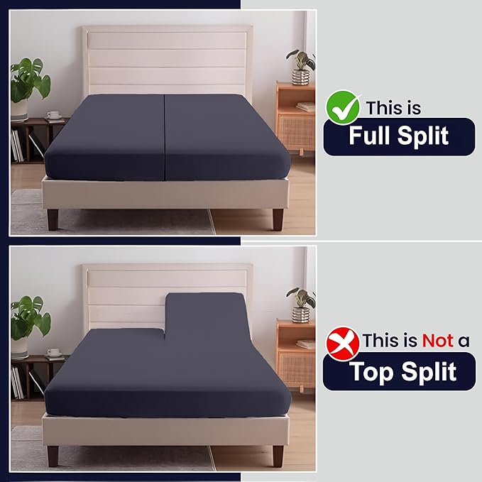 SGI Split King Sheet Set for Adjustable Bed Egyptian Premium Cotton 600 Thread Count Sheets for Sleep Number Bed 15" Deep Pocket 5 Pc Set with 2 Twin XL Fitted Sheets Soft Breathable -Dark Gray