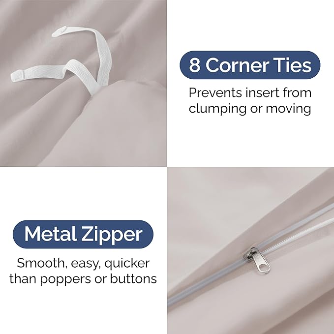 Duvet Cover King Size Set - Extra Soft King Duvet Cover 104" x 90" with 2 Pillow Shams - Hotel Luxury, Easy Care & Fade Free w/ Zipper Closures & Ties - All Season, Comfy and Breathable (Light Grey)