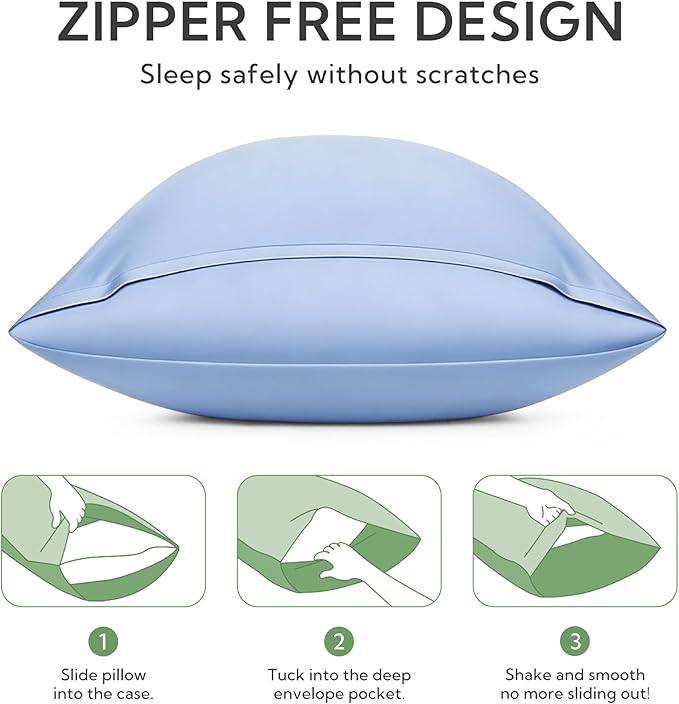 MR&HM King Pillow Cases Set of 2, Cooling Pillow Case for Hot Sleepers 20"x36", Breathable & Moisture Wicking, Soft Envelope Pillowcases, Rayon Derived from Bamboo & Polyester Blend (Light Blue)
