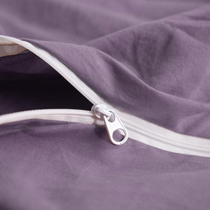 NEXHOME PRO Full Duvet Cover Set, 100% Washed Cotton with Linen-Like Texture, Natural Organic, Breathable & Comfortable, Includes Home Bedding Set Dusty Purple (No Comforter) 8090