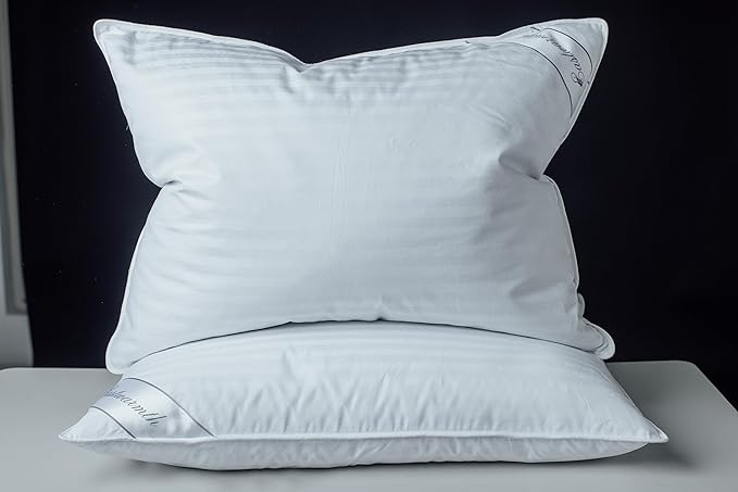 Goose Down Feather Soft Pillows One Pillow 100% Cotton Supportive Bed Pillow Stripe White Color Queen Size 20x30 inch