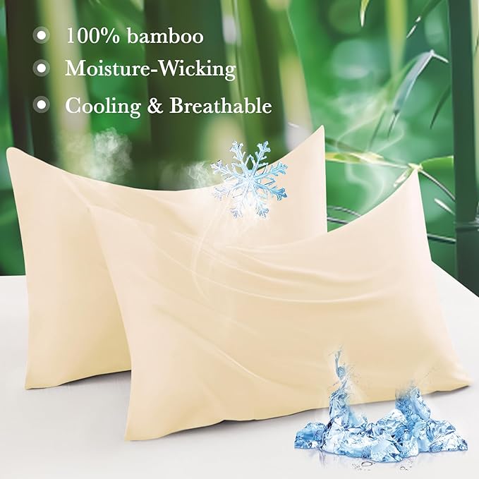 Curved Pillow Case King Size, Side Sleeper Pillow Cases Cover Cooling Rayon Derived from Bamboo with Zipper for hot Sleepers Hair and Skin, Breathable Silky Soft Pillowcase 1 Pack 20 * 36 Inches
