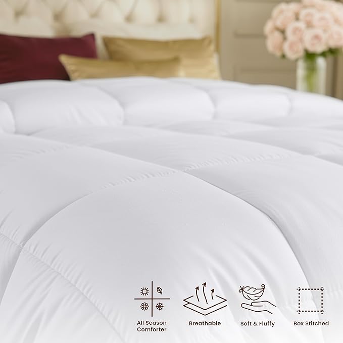 Utopia Bedding Comforter Full Size 82 x 86 Inches White, All Season Duvet Insert, Down Alternative Box Stitched Bed Comforter with Corner Tabs, Machine Washable