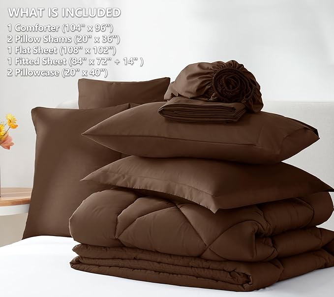 CozyLux California King Comforter Set Brown - Cal King Bed in a Bag 7 Pieces, Luxury Soft Bed Set for All Seasons, Bedding Set with Down Alternative Comforter, Sheets, Pillowcases & Shams