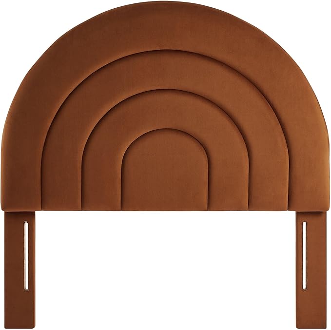 Modway Solana Soft Arch Shaped Round Twin Headboard in Rust – Upholstered Headboard – Stain-Resistant Performance Velvet Headboard for Twin Beds