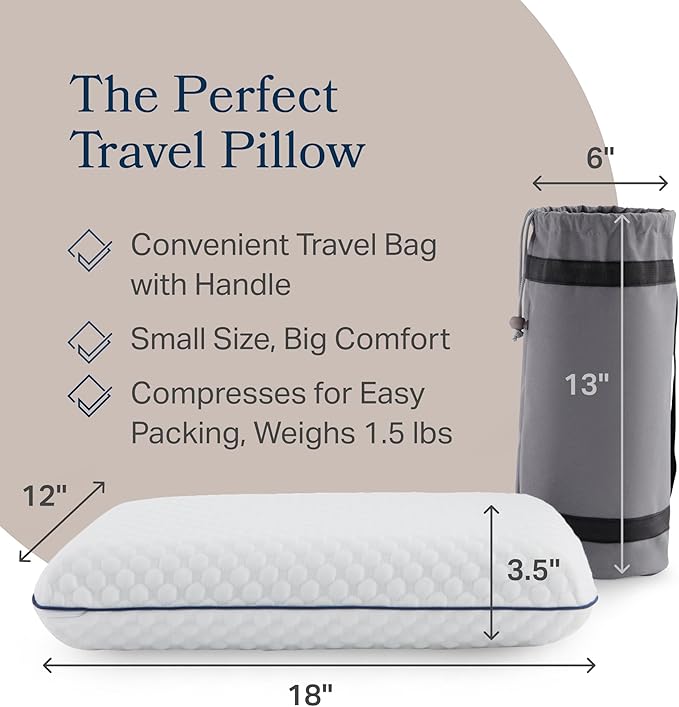 Weekender Gel Memory Foam Camping Pillow - Travel Essentials & Must Haves - Camping Gear & Accessories - Contouring Neck Support - Small Size Compatible for Car, Airplane, and Beach - 1 Pack
