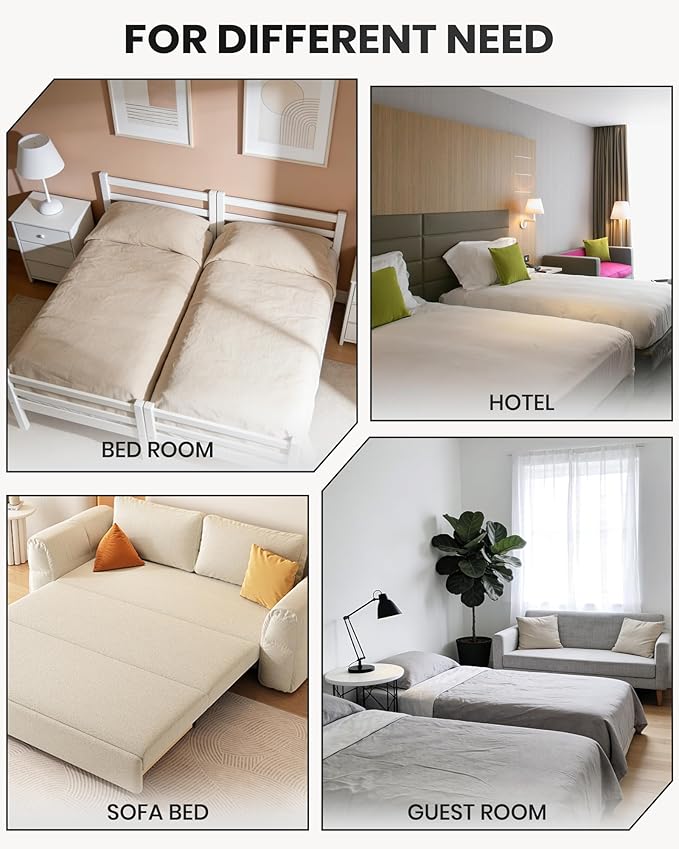 Upgraded 3-In-1 Bed Bridge Twin to King Converter, Split King Gap Filler for Adjustable Bed with Fitted Sheet, for King Size Mattresses, Mattress Connector to Close Gap, No-Slip Mattress Bridge, White
