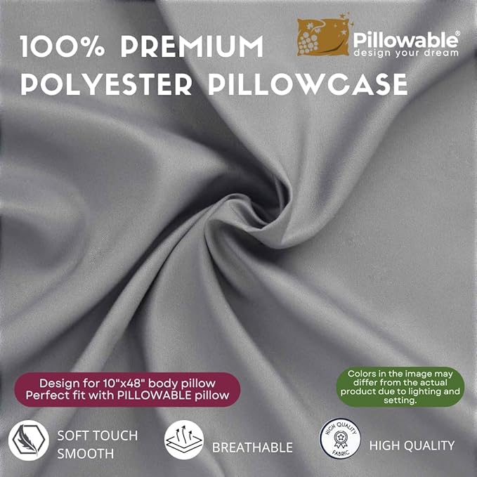 Body Pillow Case - Brushed Microfiber Body Pillow Cover, 48x10 inches Body Pillowcase, Full Zipper Closure, Cooling Breathable, Durable, and Easy Care - (Grey)