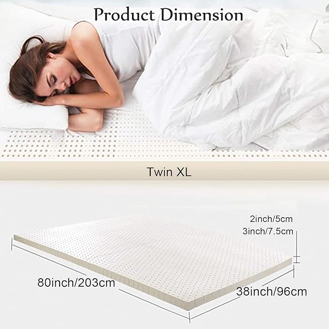 Talatex Natural Latex Mattress Topper, Premium Latex with Organic Mattress Cover, Medium Firmness Help Relief Shoulder & Back Pain (White, Twin XL, 3, Inches)