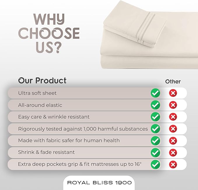 Split California King Sheets Sets - 5 Pcs Set - California King Split Sheet Sets Cal King Split Sheets Sets for Adjustable Bed (Ivory)
