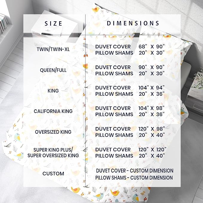 Kotton Culture 120"x120" 1 Pc Super King Plus/Super Oversize King Duvet Cover Only 100% Egyptian Cotton 600 TC Comforter Cover Zipper Closure & Corner Ties -Fits Only Extra Large Inserts -Forest Birds