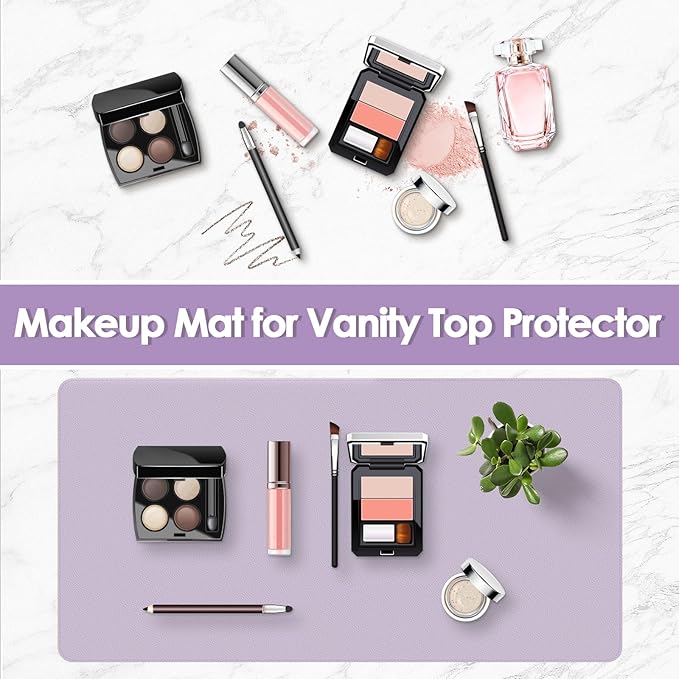 Makeup Mat for Vanity to Protect Desk Top 23.6 x 11.8in, Dual-Sided Makeup Mat, Easy to Clean Desk Pad - Waterproof and Oilproof Vanity Accessories (Lavender and Lavender)
