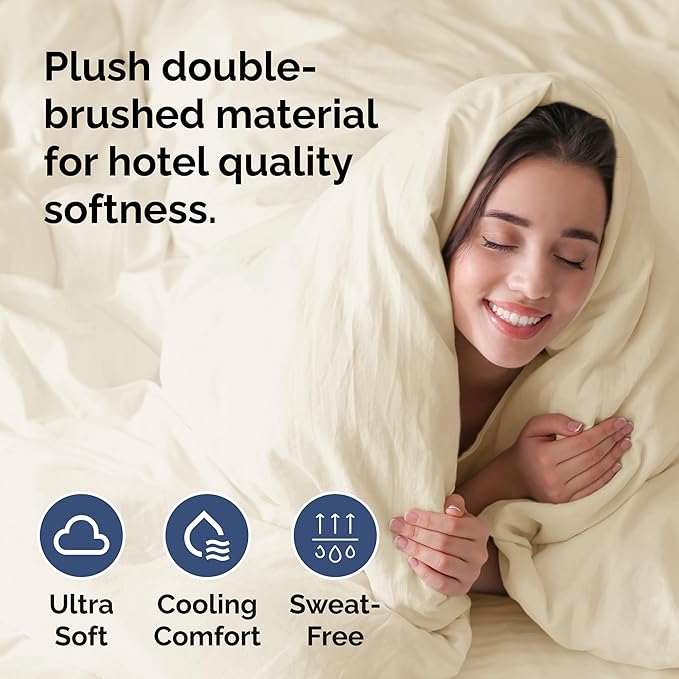 Duvet Cover Queen Size Set - Extra Soft Queen Duvet Cover 90" x 90" with 2 Pillow Shams - Hotel Luxury, Easy Care & Fade Free w/ Zipper Closures & Ties - All Season, Comfy and Breathable (Off White)