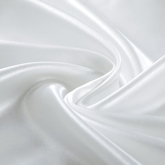 Homiest 4pcs Satin Sheets Set Luxury Silky Satin Bedding Set with Deep Pocket, 1 Fitted Sheet + 1 Flat Sheet + 2 Pillowcases (Full Size, White)