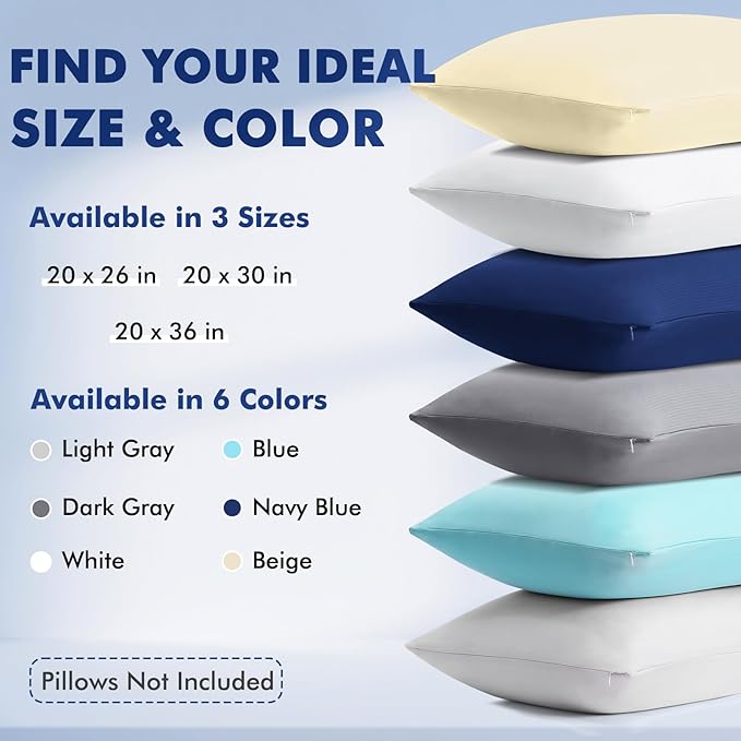 Elegear Cooling Pillow Cases for Hot Sleepers, Clean Fabric Silver Infused Cooling Pillowcase Q-Max>0.5, Soft Silky Pillowcases for Hair & Skin, Summer Zipper Pillowcase Cover Set of 2-King, Beige