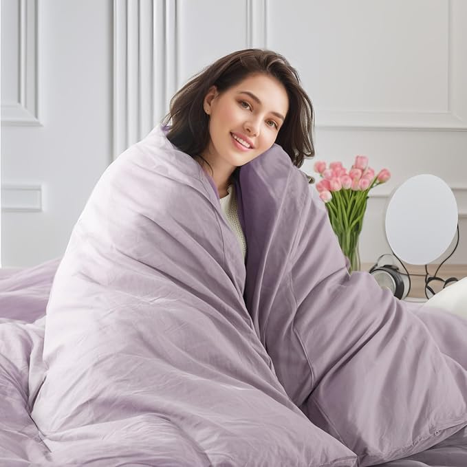 NEXHOME PRO Duvet Cover Set Queen Size Linen Feel Textured Organic Natural 100% Washed Cotton Duvet Cover Purple Lavender Lilac 3 Pieces Bedding Set Zipper Closure, Breathable, Soft (No Comforter)