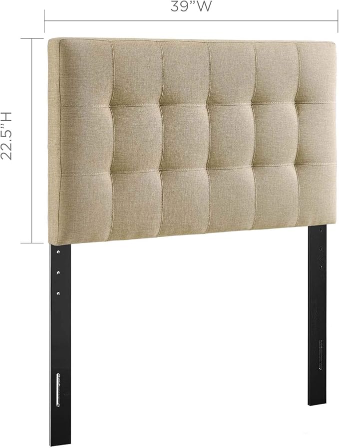 Modway Lily Tufted Linen Fabric Upholstered Twin Headboard in Beige