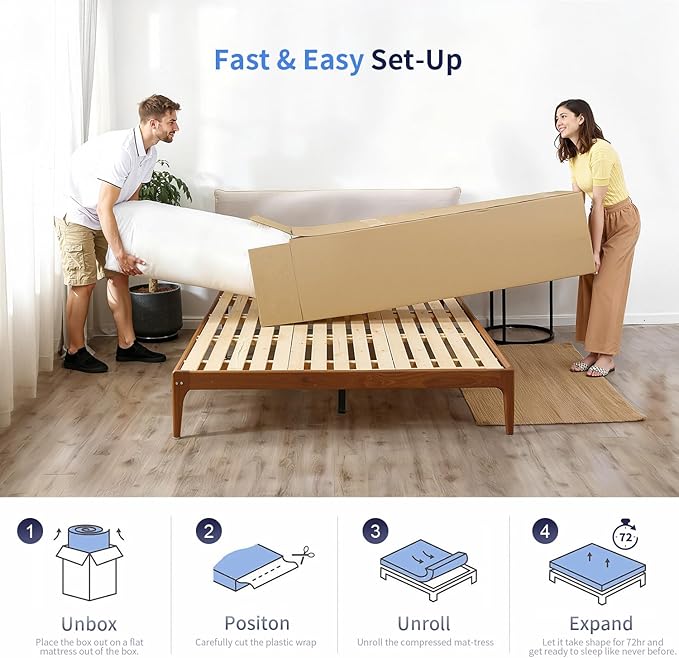 FDW | 8 Inch Twin Mattress | Medium Firm | Gel Memory Foam Mattress | White | Bed in a Box, CertiPUR-US Certified | Pressure Relief, Cooling Ventilated Foam | Washable Removable Cover