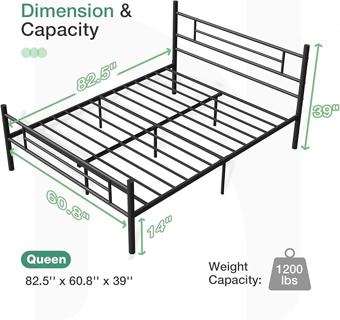 Novilla Queen Bed Frame with Headboard and Footboard, 14 Inch Metal Platform Bed Frame Queen Size, Large Storage Space, Heavy Duty Slats Support, Mattress Foundation No Box Spring Needed