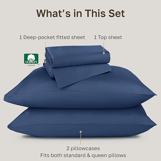California Design Den Natural 100% Cotton Queen Sheet Set - Luxury Hotel 800 Thread Count Sateen, Soft and Durable Deep Pocket Sheets Set - Classic Blue
