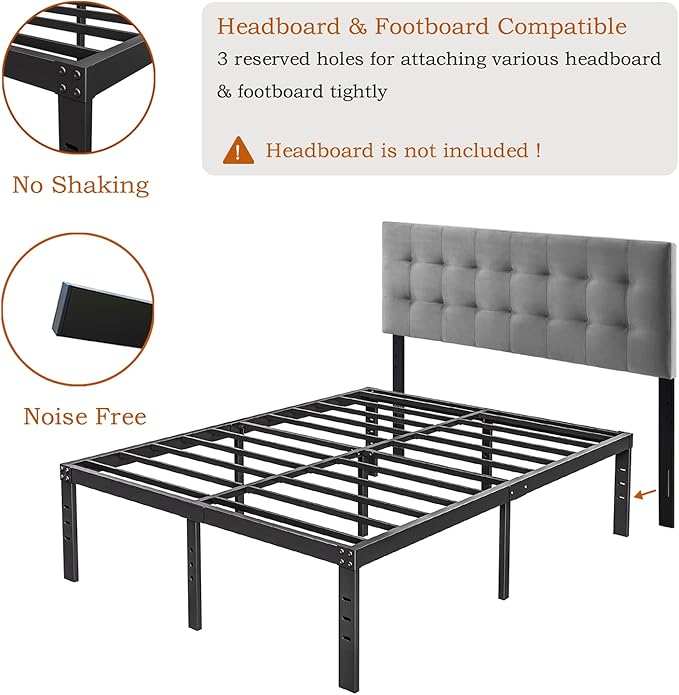 18-Inch King-Bed-Frame, Heavy Duty Tall Black Platform-Bed Frames No Box Spring Needed, Easy Assembly, Under Bed Storage, Noise Free Mattress-Foundation Support up to 2000Lbs