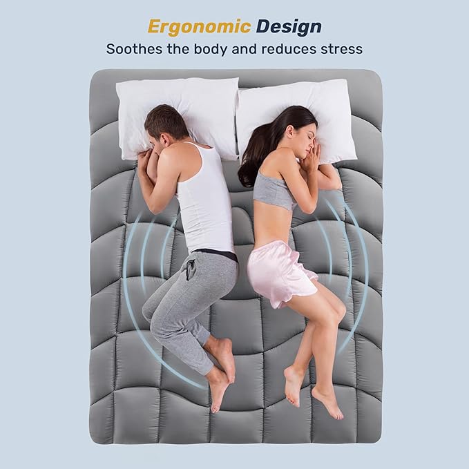 Unikome Waterproof Mattress Pad Queen Size, Ergonomic Quilted Mattress Topper – Soft Breathable Bed Cover with Deep Pocket (Fits 8-21 Inches), Noiseless Durable and Machine Washable (Grey, 60x80)