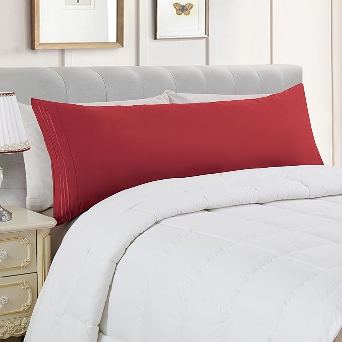Elegant Comfort Luxury Ultra-Soft 1-Piece Body Pillowcase - 1500 Premium Hotel Quality Microfiber Double Brushed - Wrinkle Resistant, Body Pillowcase Size, Burgundy