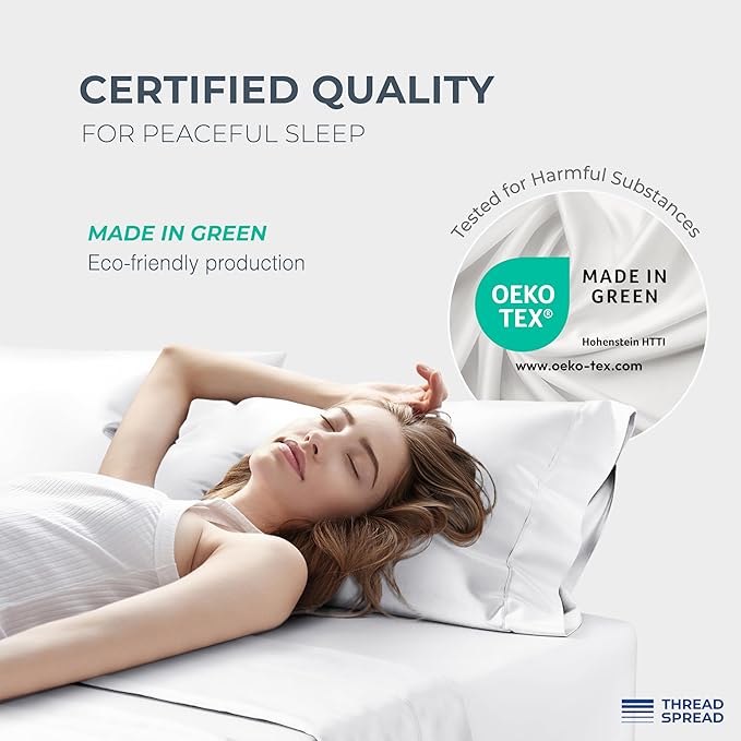 THREAD SPREAD 100% Egyptian Cotton Split King Sheets Sets for Adjustable Bed - 1500 Series Split Top King Sheets (5 PC, White), Silky Soft, Sateen Weave, Cooling & Breathable, 17" Deep Pocket Bed Set