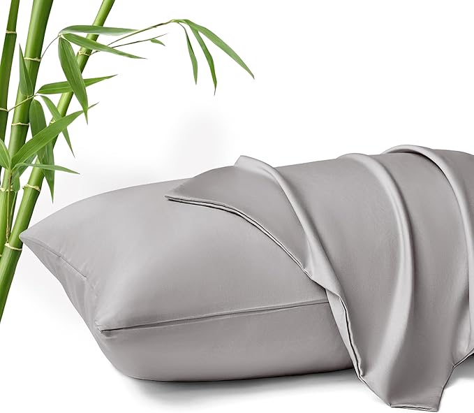 MR&HM King Pillow Cases Set of 2, Cooling Pillow Case for Hot Sleepers 20"x40", Breathable & Moisture Wicking, Soft Envelope Pillowcases, Rayon Derived from Bamboo & Polyester Blend (Silver Grey)