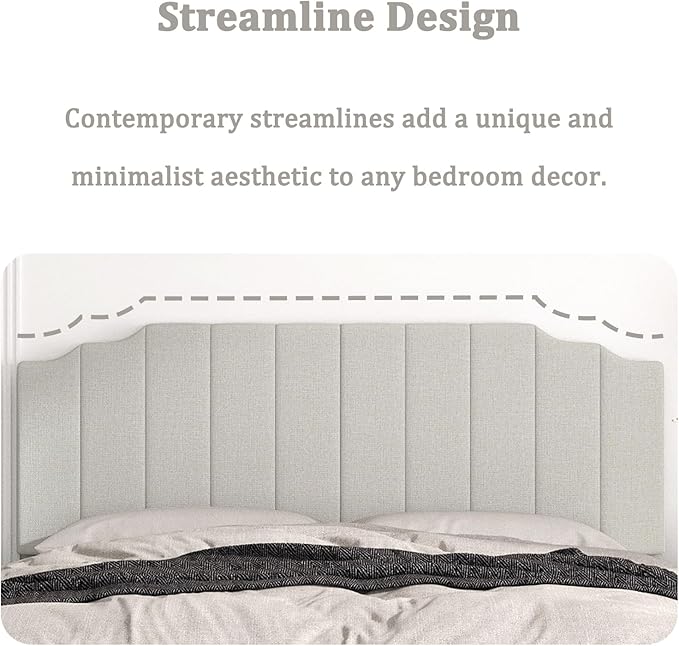 Befurtori King Size Headboard Only, Linen Wall Mounted Headboard King for Adjustable Bed Modern Upholstered Head Board Easy Assembly, Linen Gray
