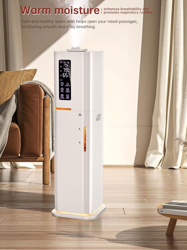 Humidifier with Warm & Cool Mist - 2.64Gal Top Fill, 500 sq ft Coverage, 60H Runtime, Remote, Humidity Control, Aroma Tray & Mood Light, Humidifier for Bedroom Home Office Plant